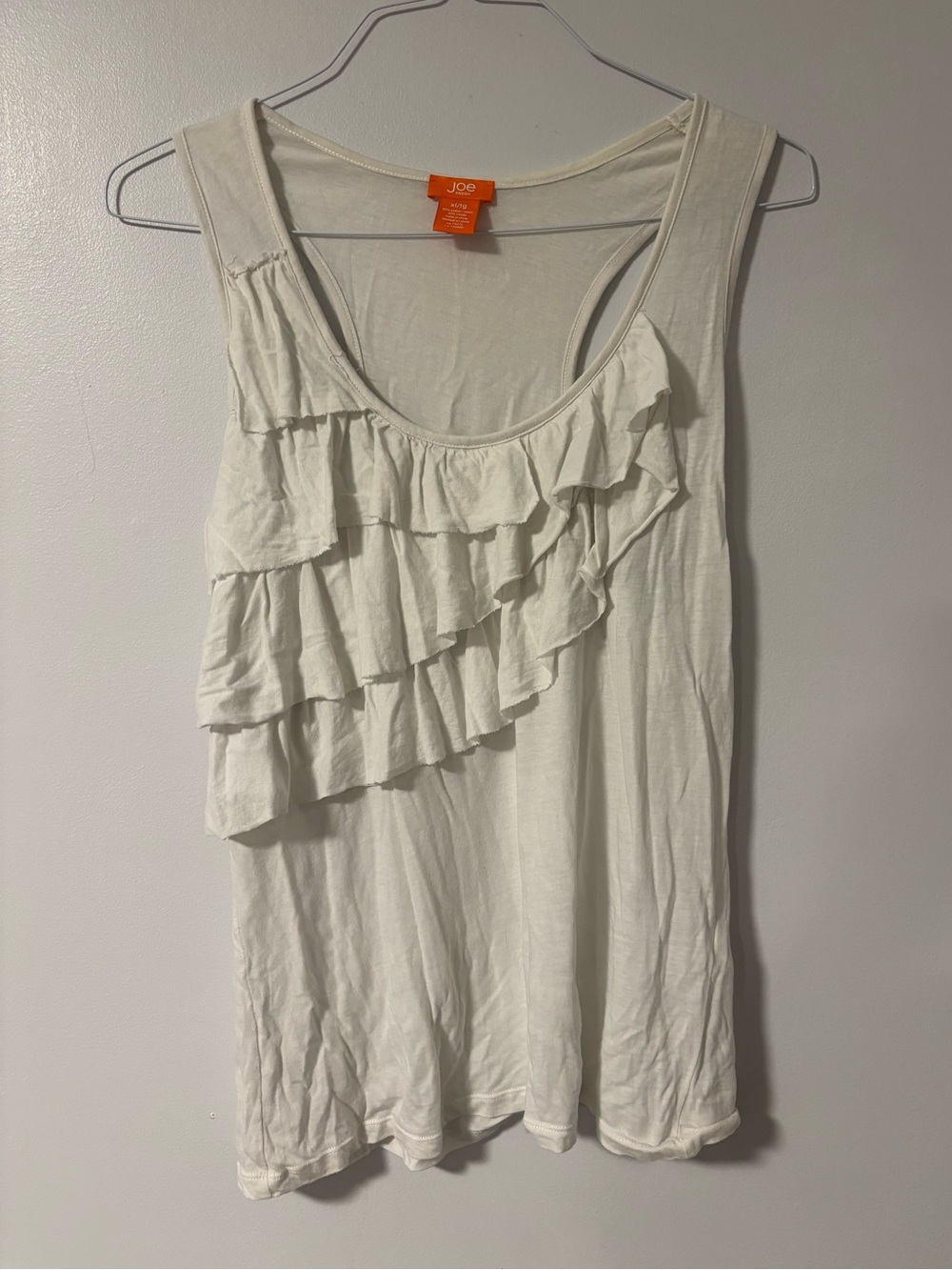 Joe Fresh Ruffle white racerback sleeveless sheer tank top Size XL